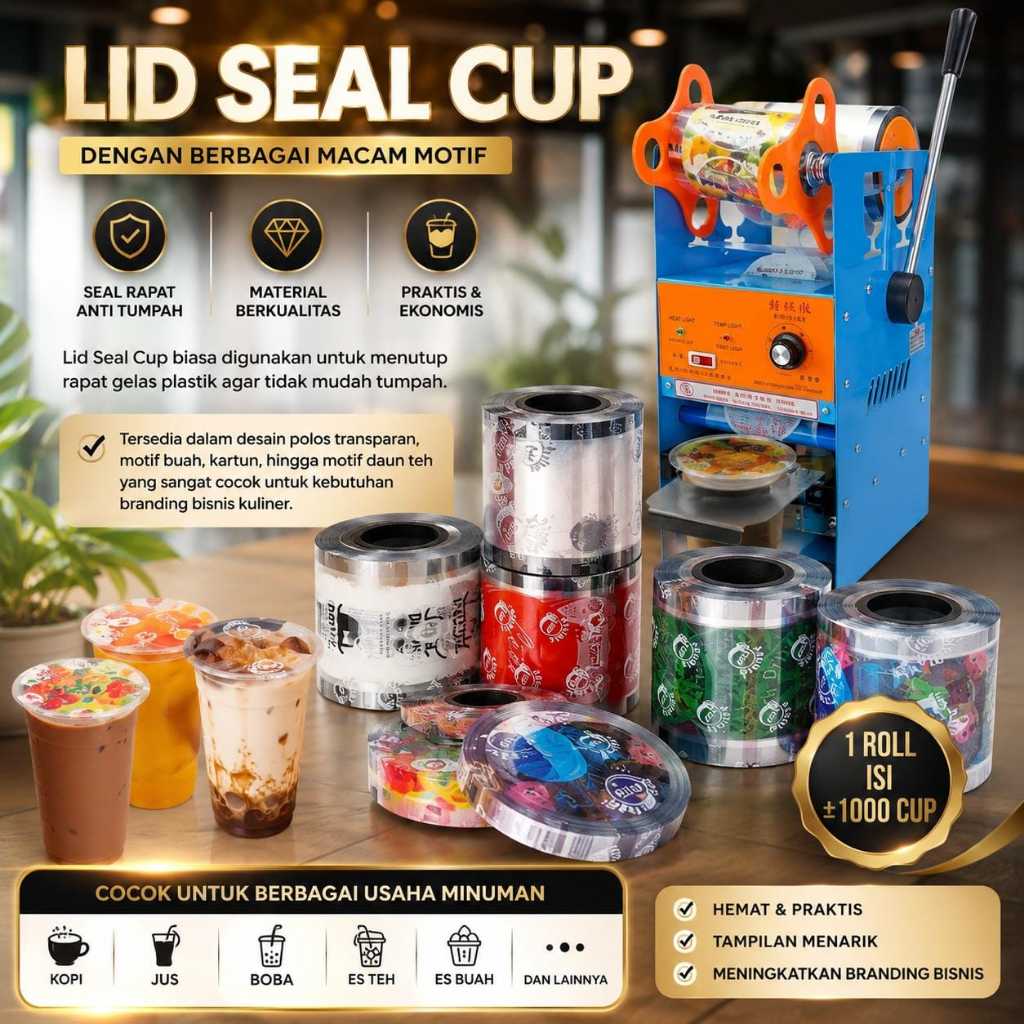 SEALER BUAH tutup gelas plastik cup roll lid seal press pop ice es MOTIF gambar BUAH