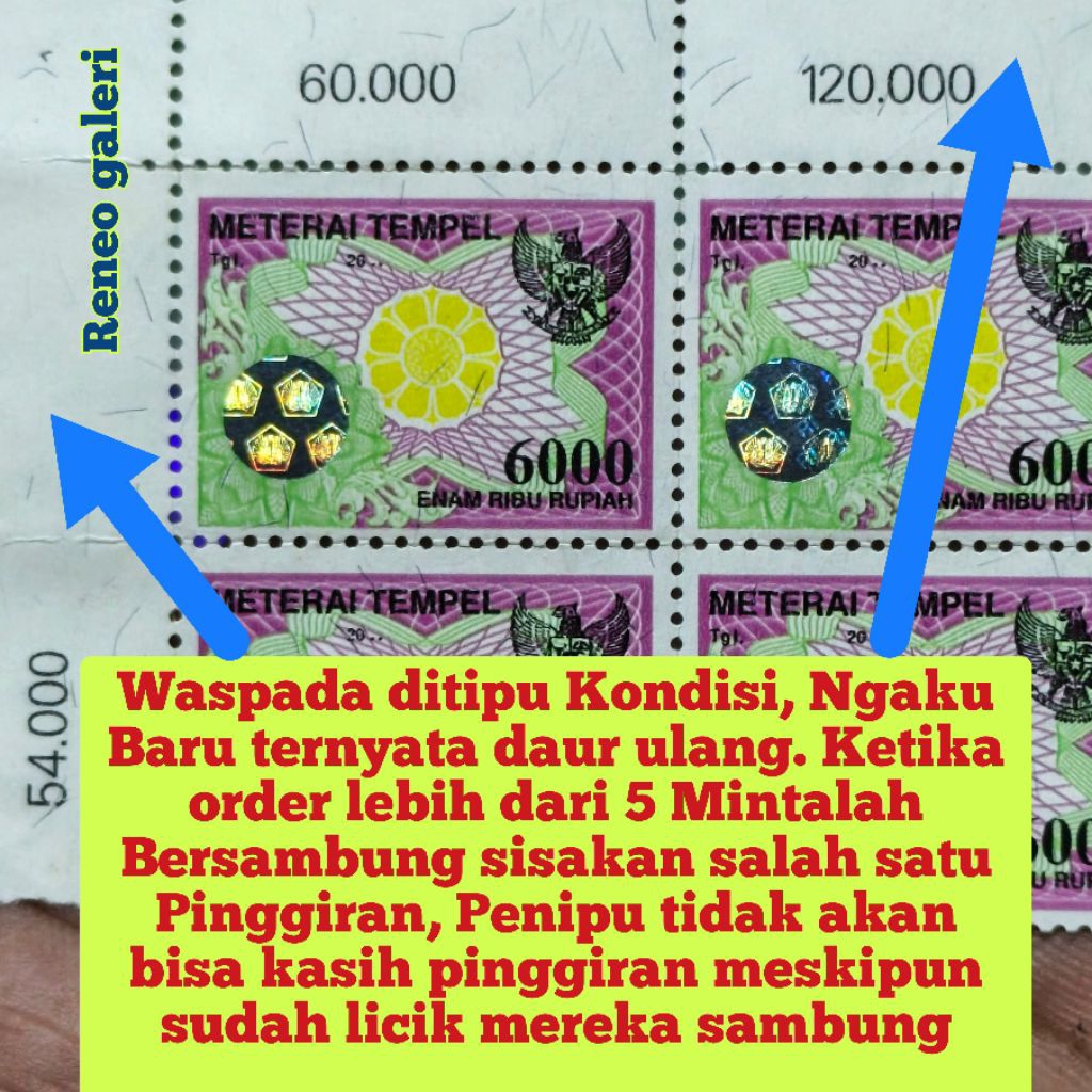 Jamin baru Materai 6000 Rupiah Jamin baru Tahun 2000 2001 2002 Matrai tempel Rp 6.000 asli original 