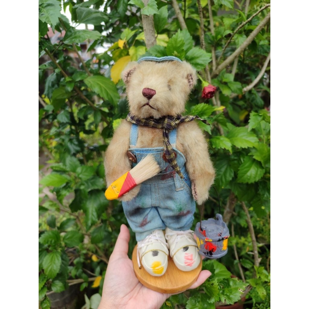 RARE boneka vintage klasik teddy bear rich kostum pelukis bawa ember dan kuas original rich