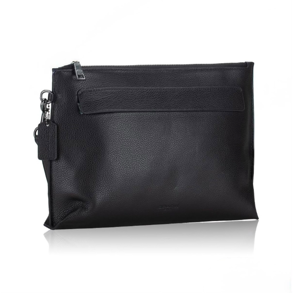 Preloved Coach Men F28614 Pebbled Leather Pouch Black Gunmetal