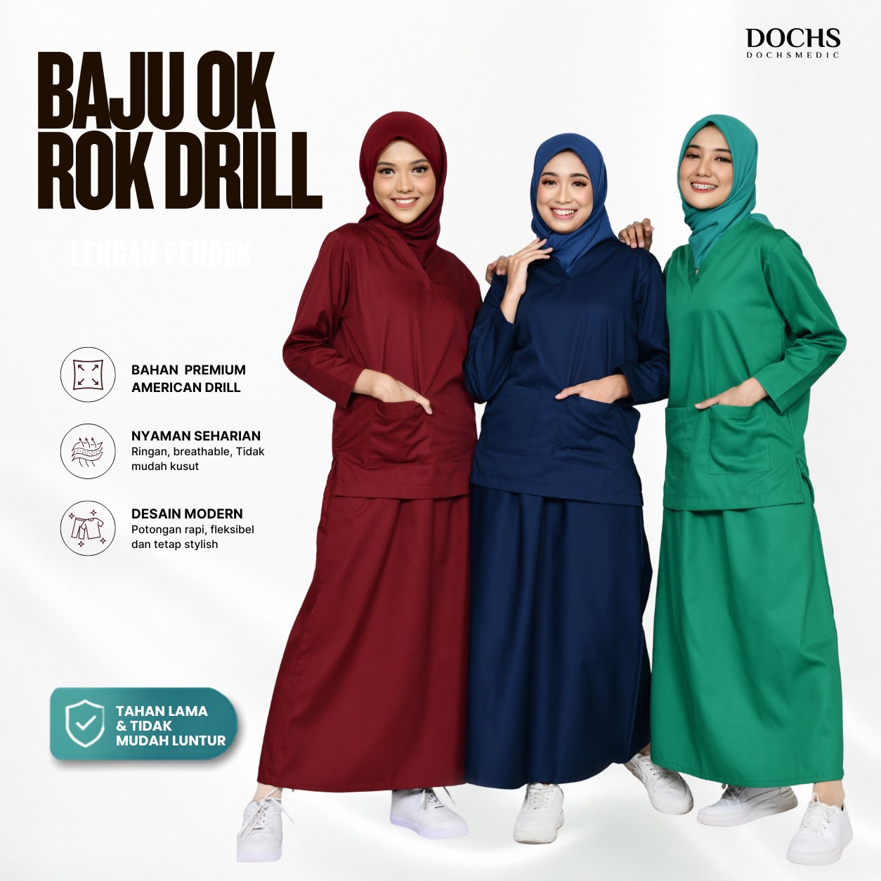 Baju OK ROK DRILL / Baju Jaga / Scrub Medis ROK (DOCHS MEDIC BASIC)