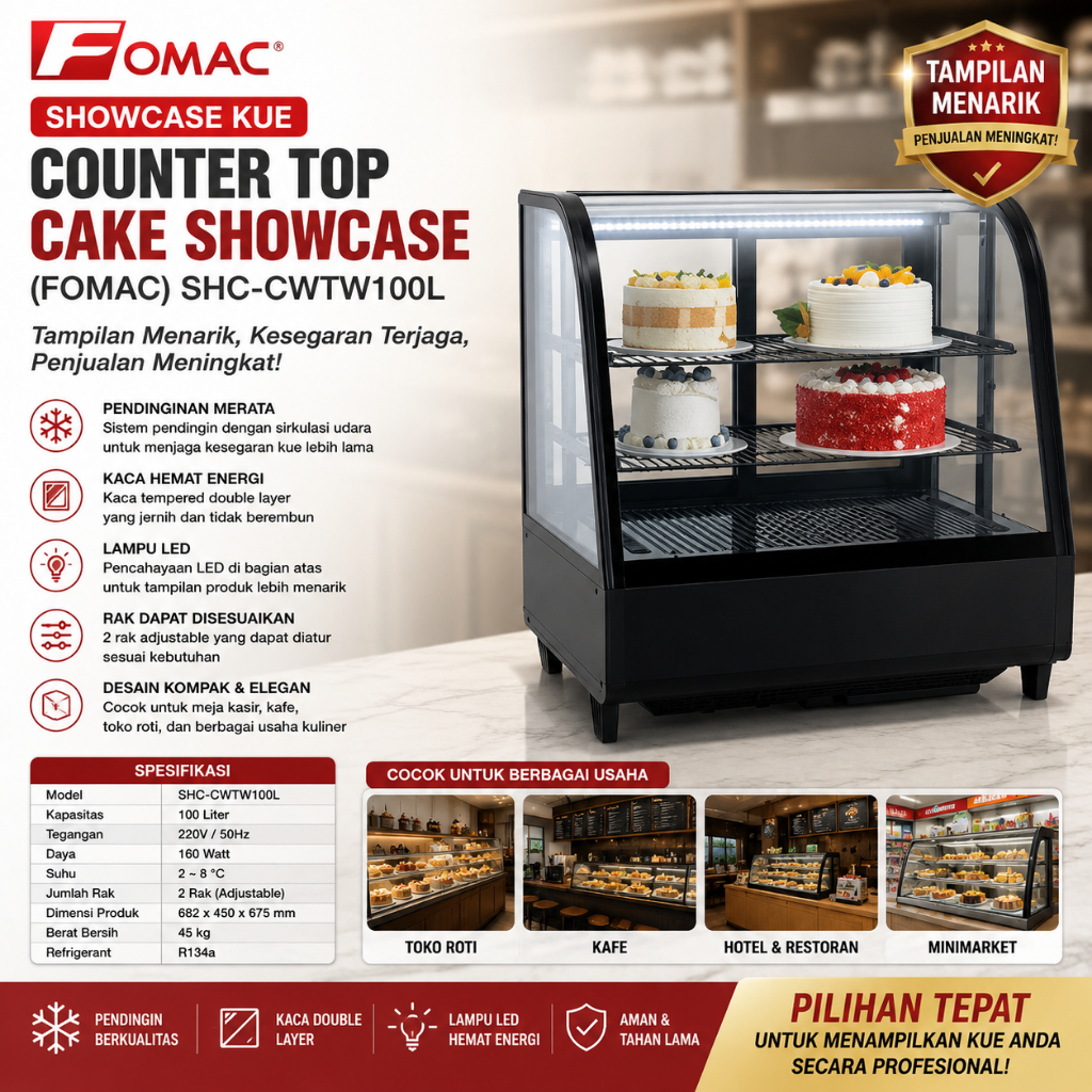 FOMAC SHOWCASE KUE / COUNTER TOP CAKE SHOWCASE (FOMAC) SHC-CWTW100L