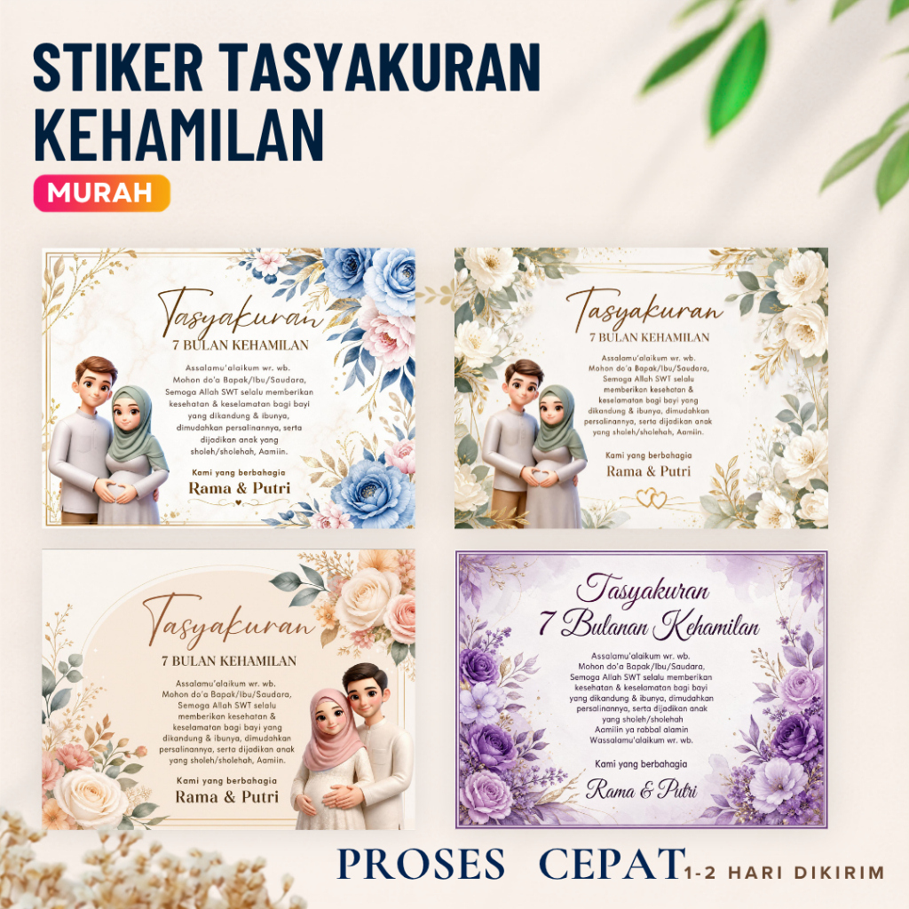 Cetak Stiker/Kartu Tasyakuran Kehamilan 4 & 7 Bulanan | Custom Stiker Syukuran 4,7 Bulan Kehamilan