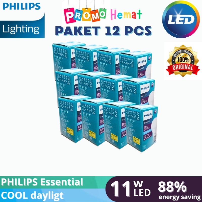 Philips  Paket isi 12 LED Essential 15W Putih - Asli Bergaransi