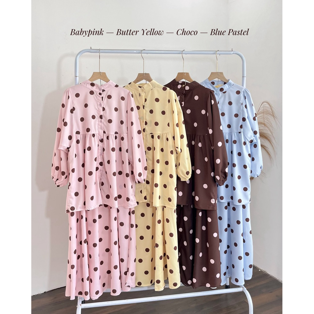 SET POLKADOT Klara Set Rok Setelan Rok Polkadot Bahan Premium