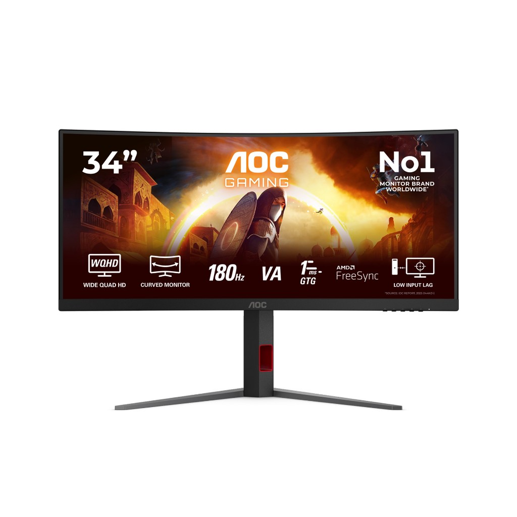 AOC CURVED GAMING MONITOR 34 INCH 1500R FAST VA 2K WQHD 1440P 1MS 180HZ CU34G4 HDR10 HDMI+DP 3Y ERGO