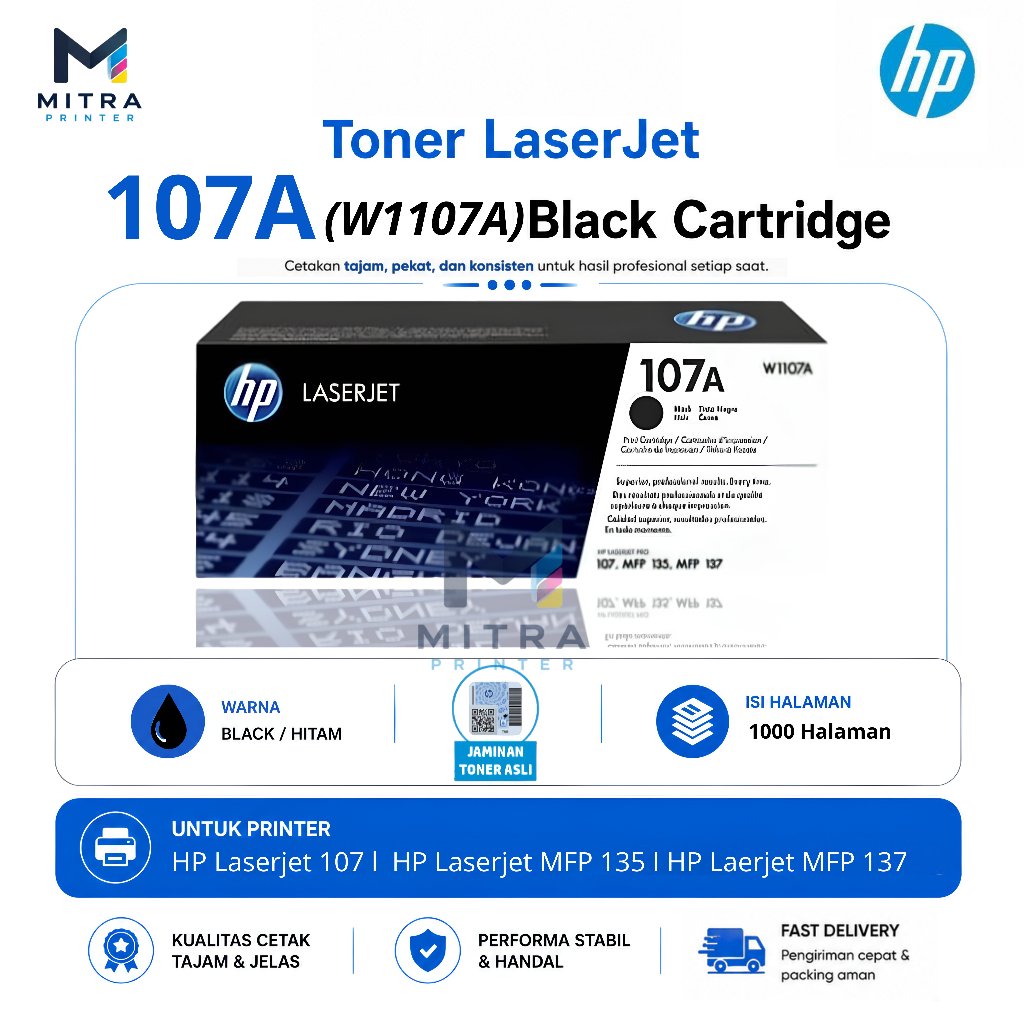 Toner LaserJet HP 107A Original Hitam Kompatibel 1000 Halaman Untuk HP Laserjet 107 135 137