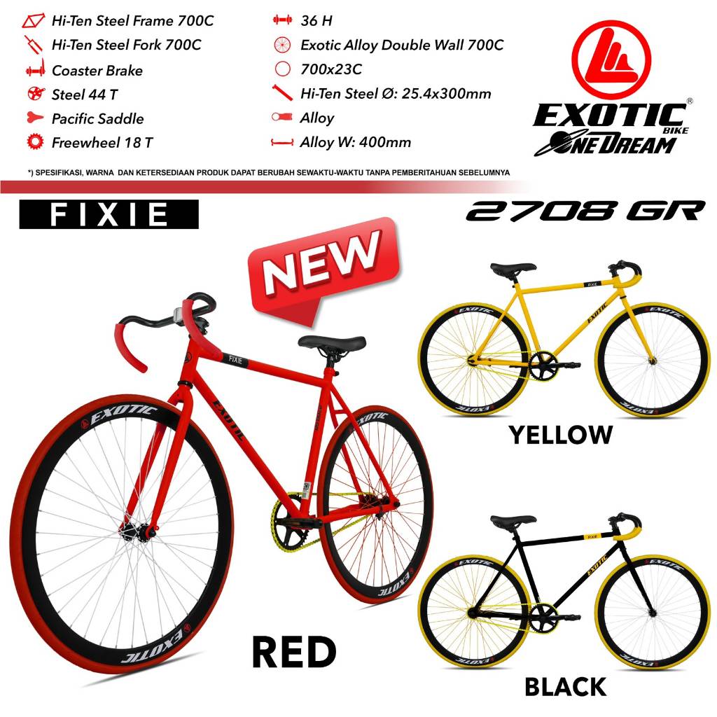 Sepeda Fixie 700C Exotic 2708 GR Fixed Gear Torpedo