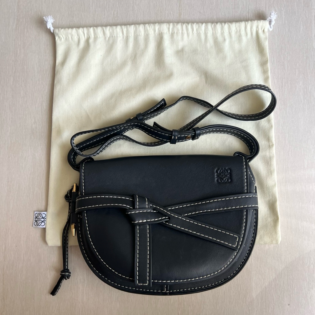 PL Loewe Gate Grained Calfskin Small Crossbody Sling Bag in Black (with Dustbag)