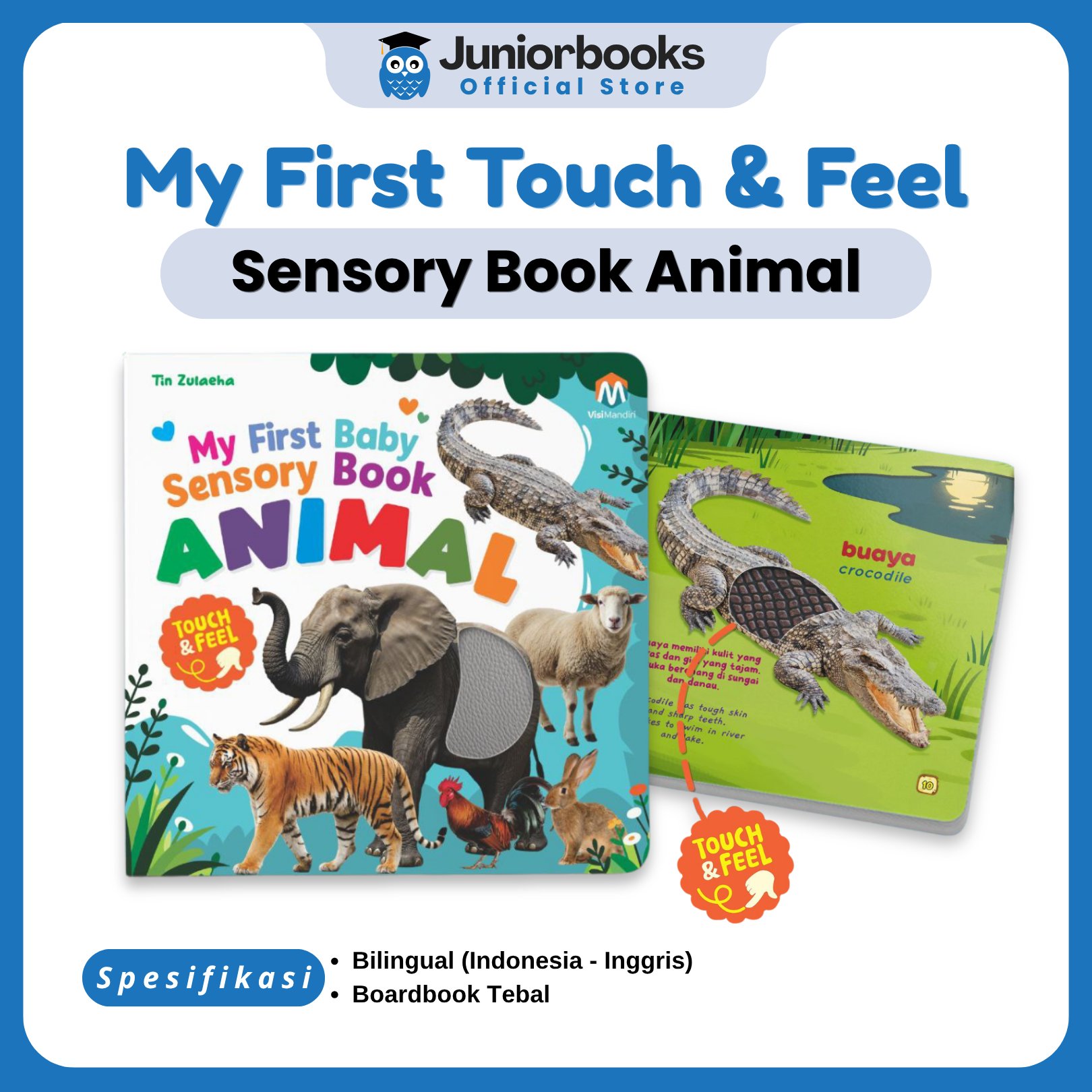Ziyadbooks - My First Baby Sensory Book Animal - Buku Bertekstur Touch & Feel Board Book