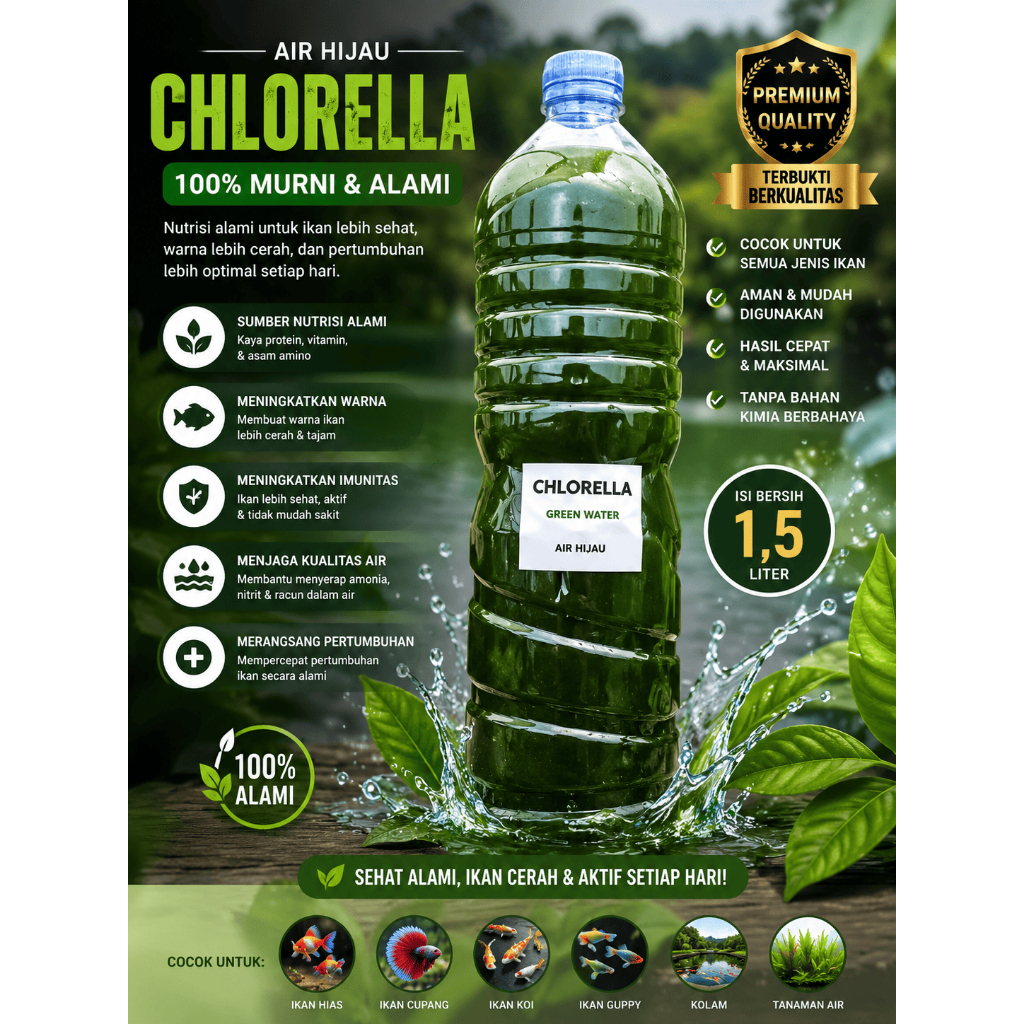 Chlorella 1,5 Liter / Green Water Chlorella/ Air Hijau Chlorella Terjangkau