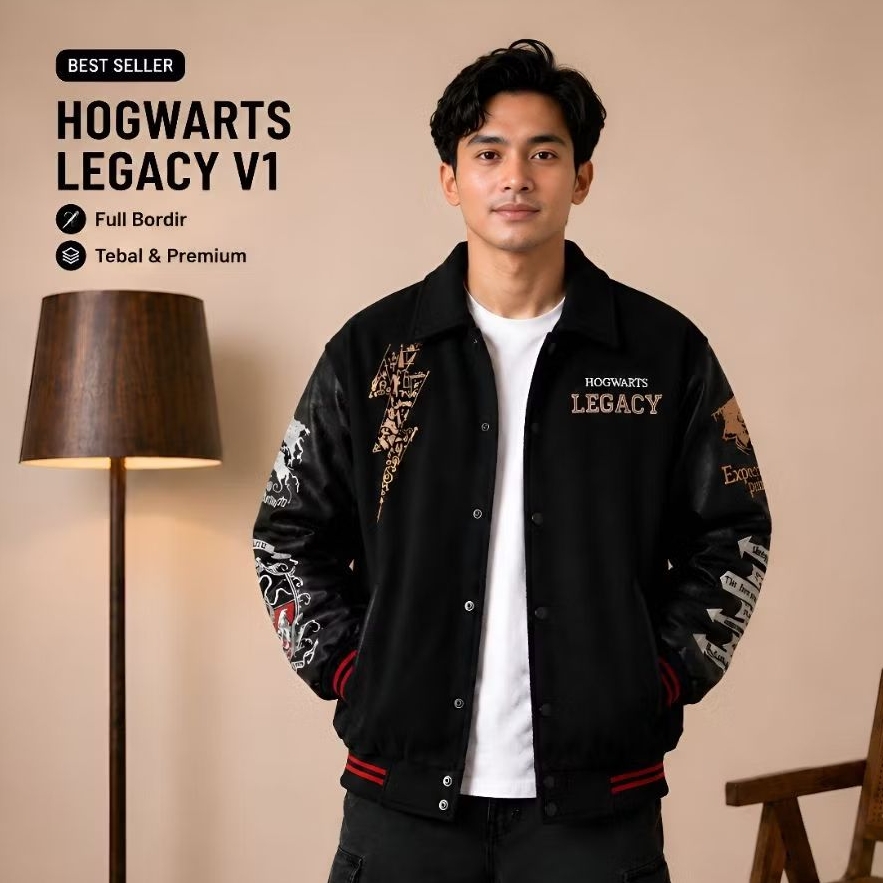 Hogwarts Legacy V1 Varsity Jacket Original Blackseven | Jaket Harry Potter Jaket Baseball Bordir