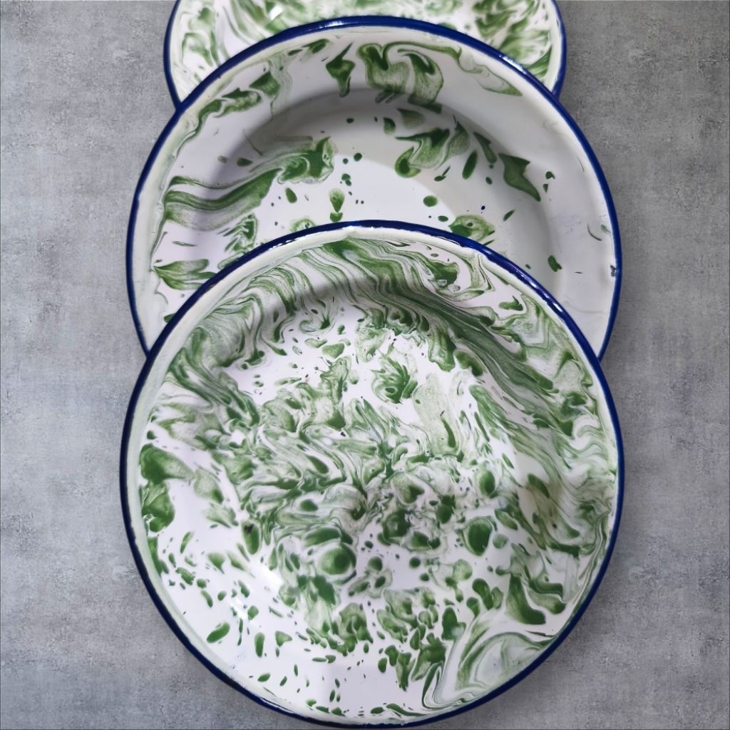 Lepek enamel Blirik Loreng lepek kembang Piring Tatakan