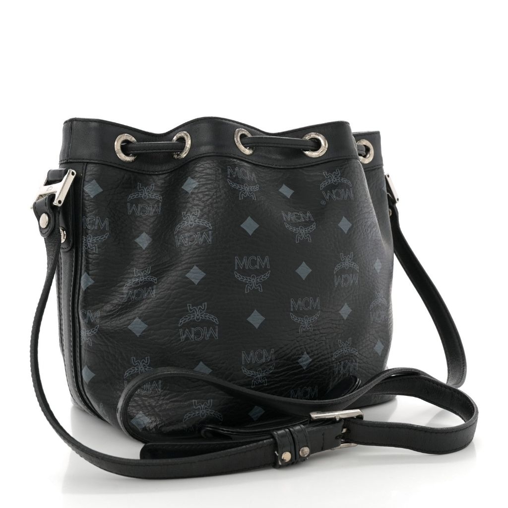 MCM Small Bucket Drawstring Bag Black Monogram