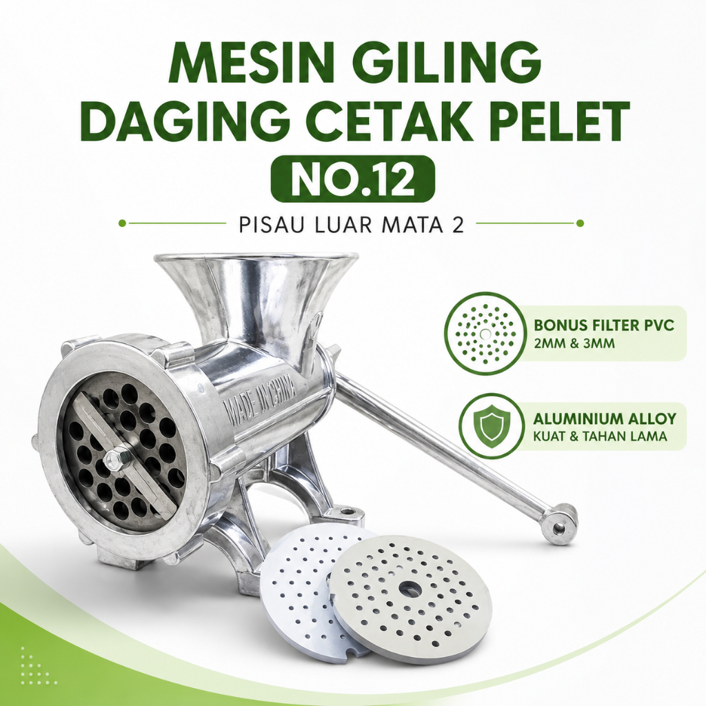 Mesin Cetak Pelet No.12 Bonus Filter PVC Mesin Pembuat Pelet Pakan Ternak Ayam Ikan Burung Mesin Pel