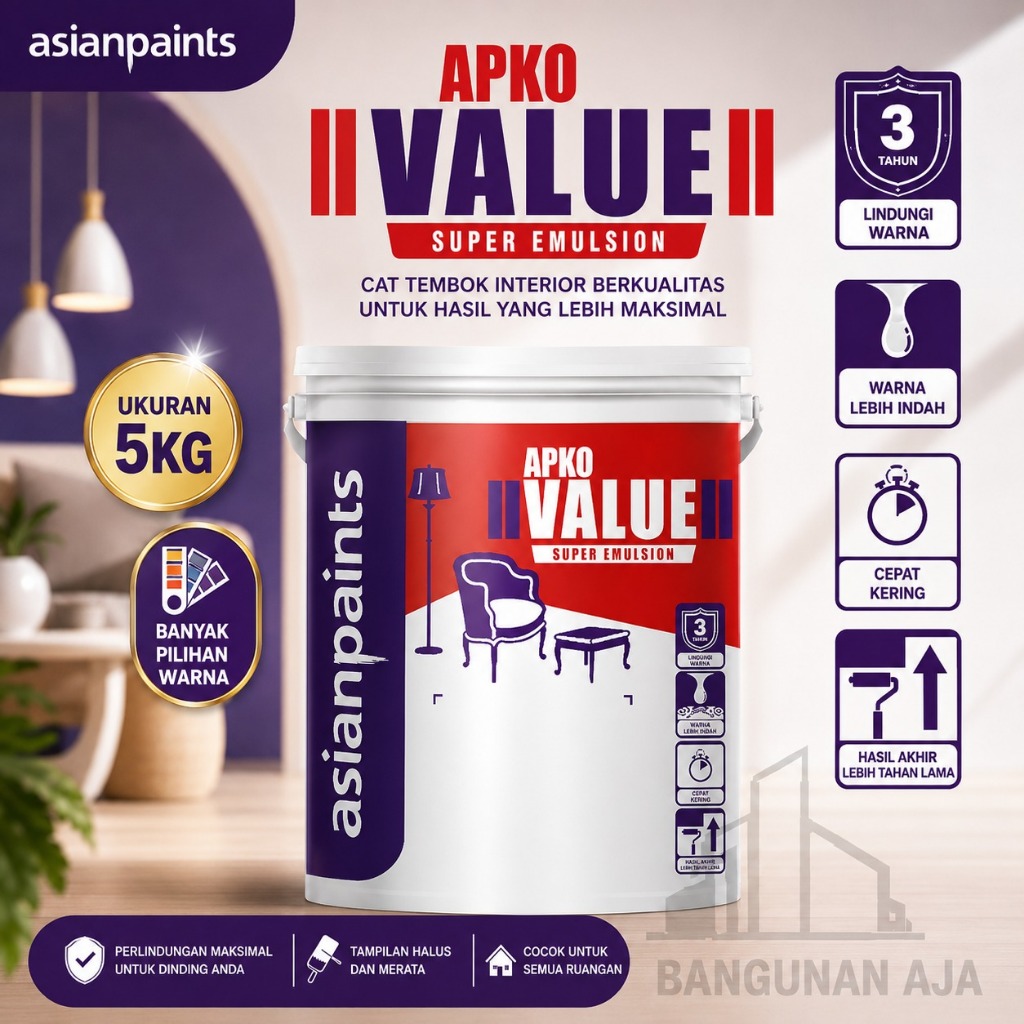 ASIAN PAINTS APKO VALUE, CAT TEMBOK INTERIOR 5 KG