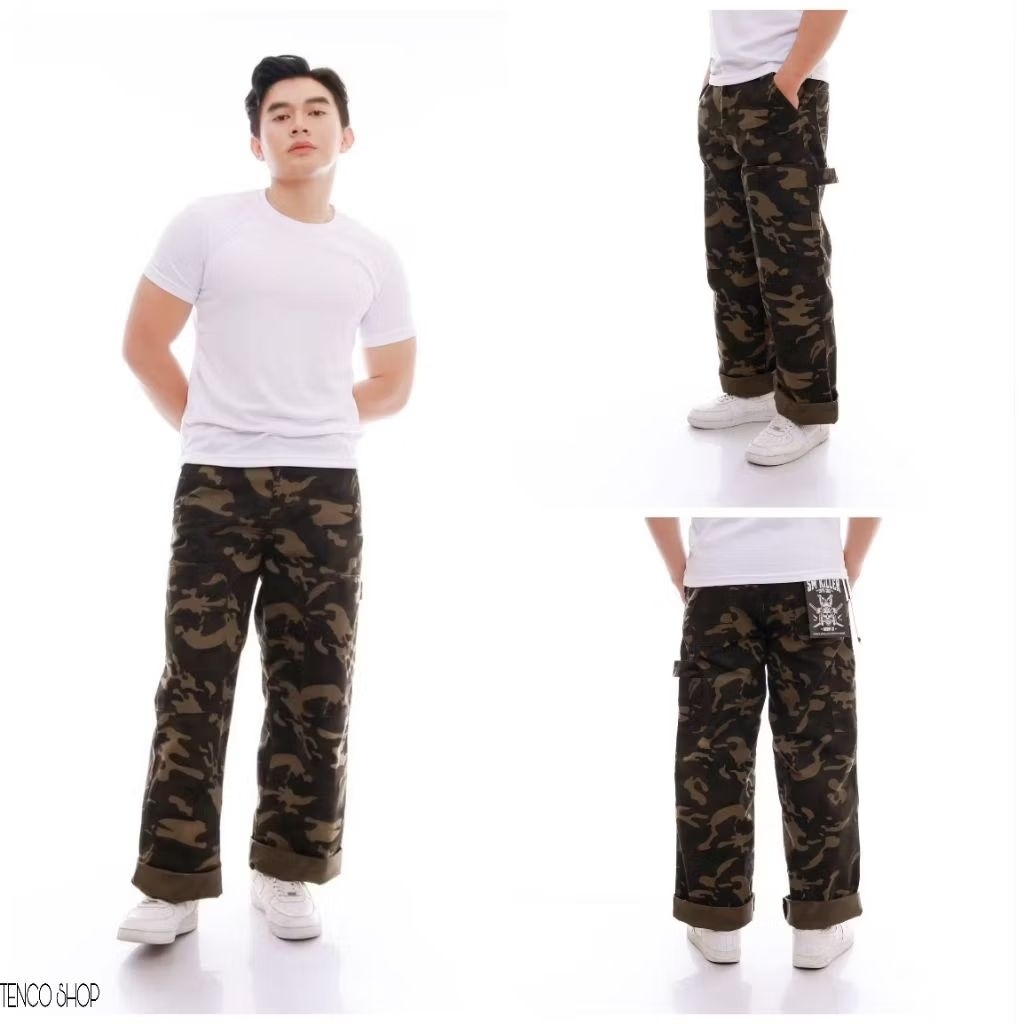 EIGHTEEN DENIM - Celana Carpenter Pria Loreng / Celana Loreng Semi Cargo Pria / Carpenter Loreng Pri