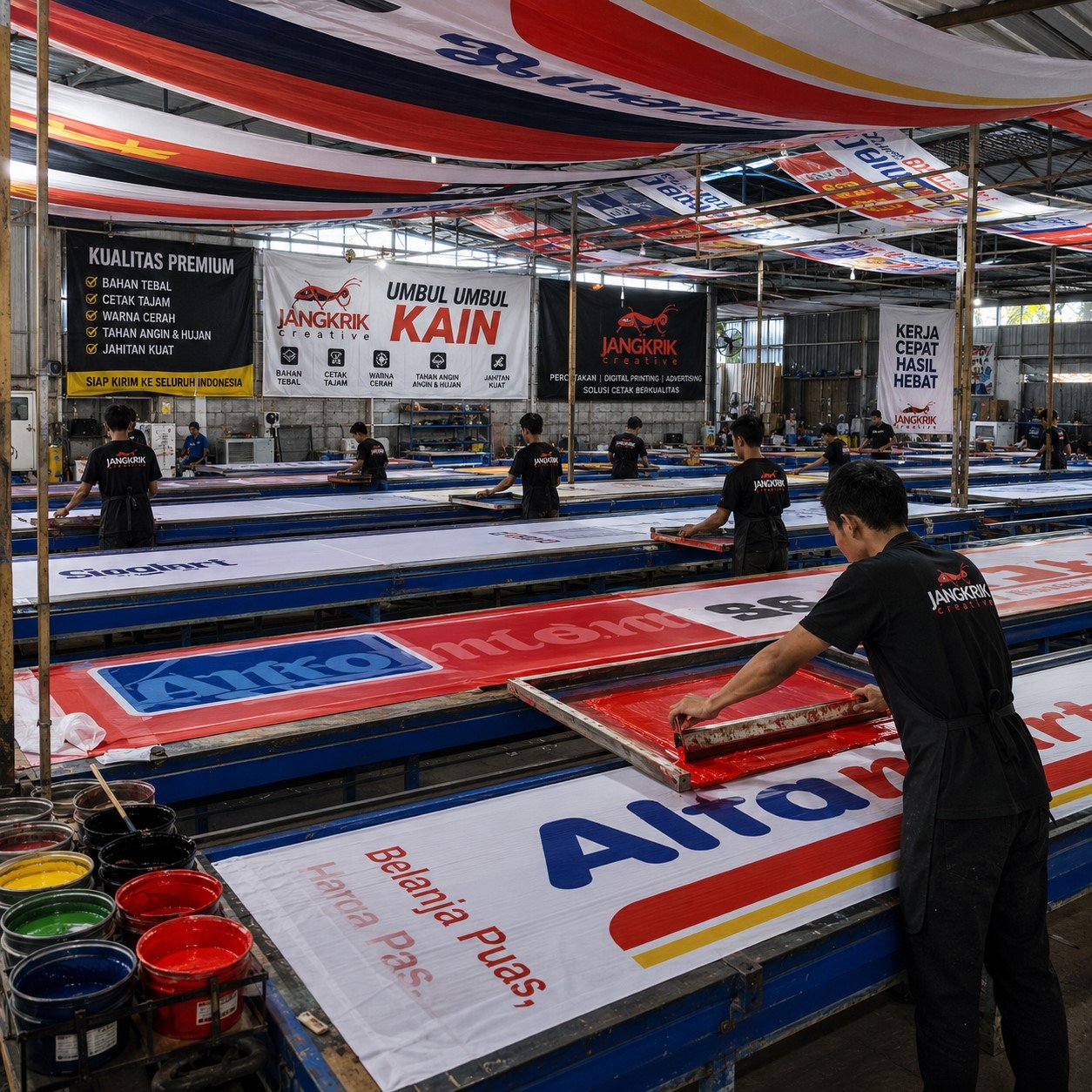 Umbul Umbul Kain Custom Screen Printing | Cetak Logo Perumahan, Event, Toko & Promosi