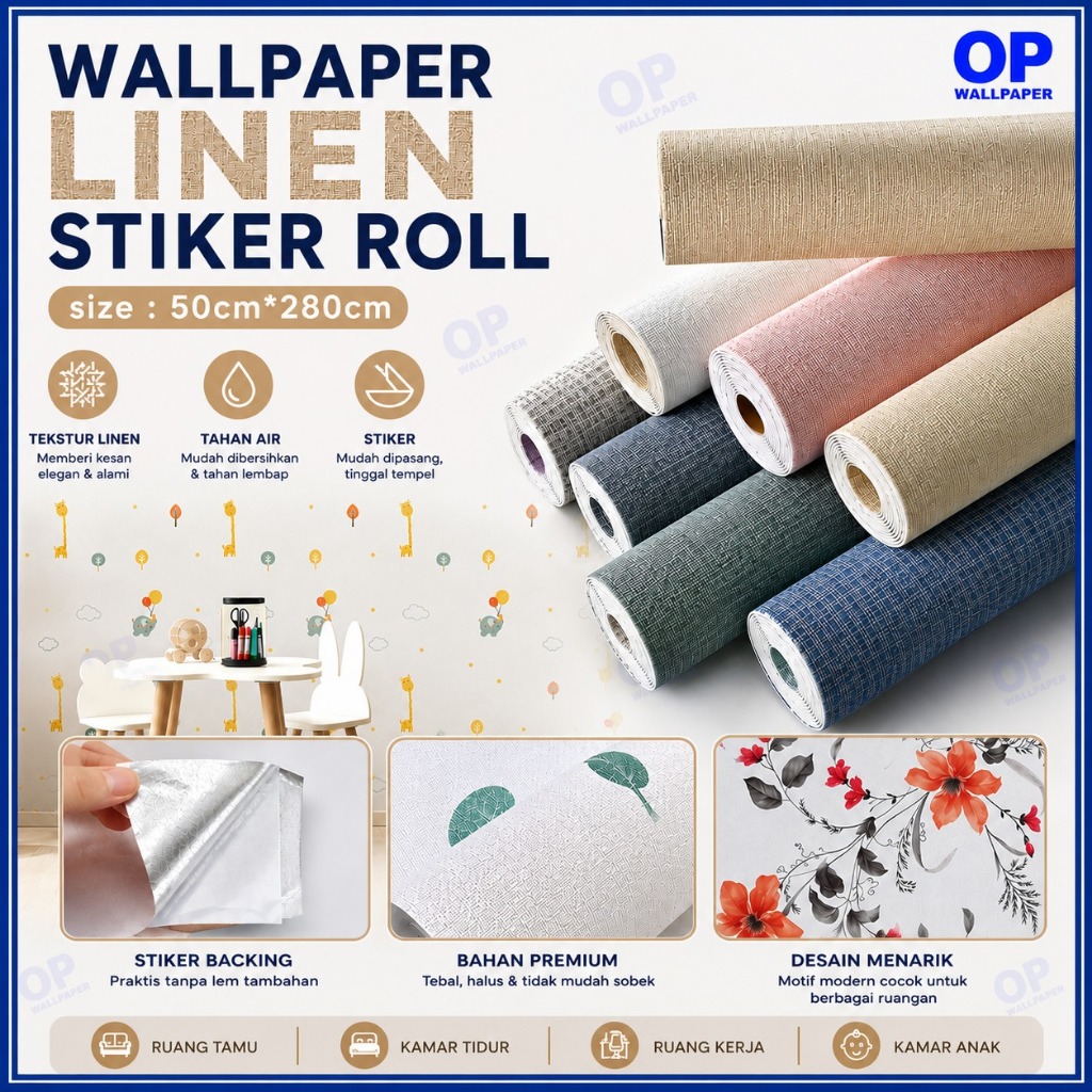 WALLPAPER DINDING LINEN ROLL / STIKER DINDING / WALLPAPER FOAM STIKER TERMURAH