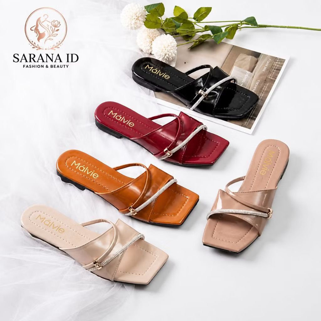 M002 Sandal Flat Wanita Tali Mewah Korean Style Sandal Wanita Teplek | SARANA ID