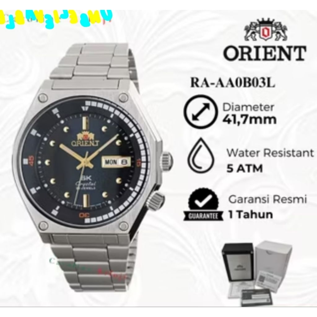 Orient sk crystal 22 jewels tangal hari aktiv tali rantai variasi warna pria RA-AAOB03L39B
