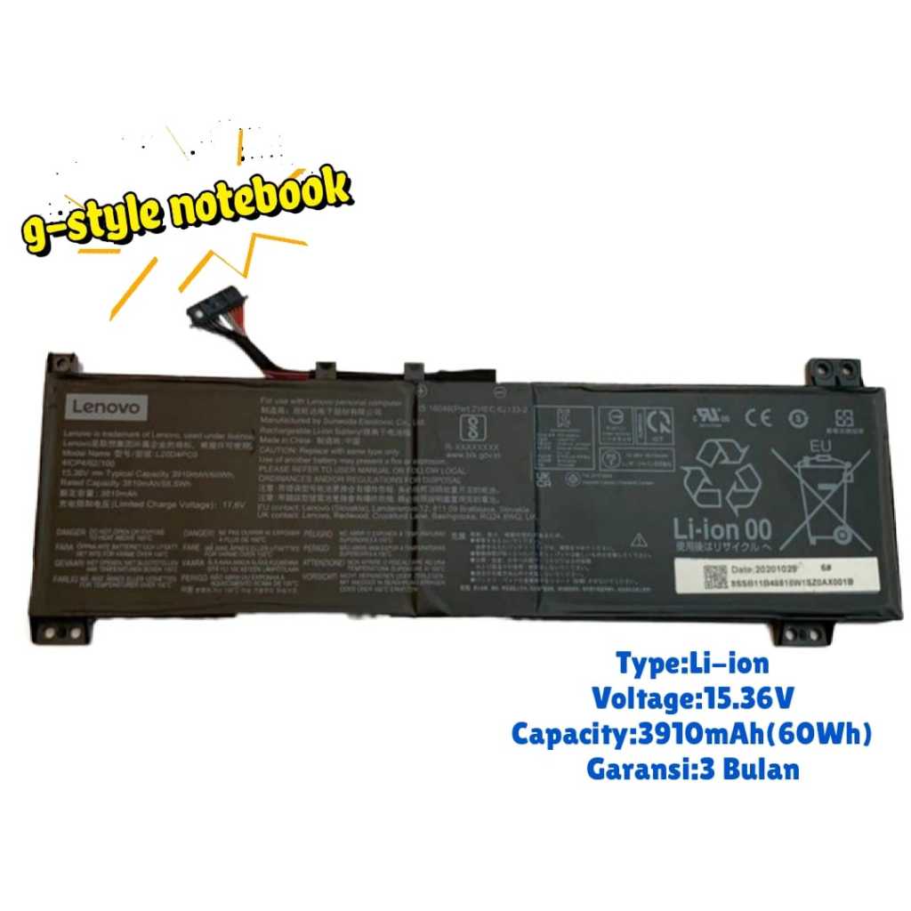 Baterai Laptop Lenovo L20C4PC0 L20M4PC0 L20D4PC0 L20L4PC0 Original
