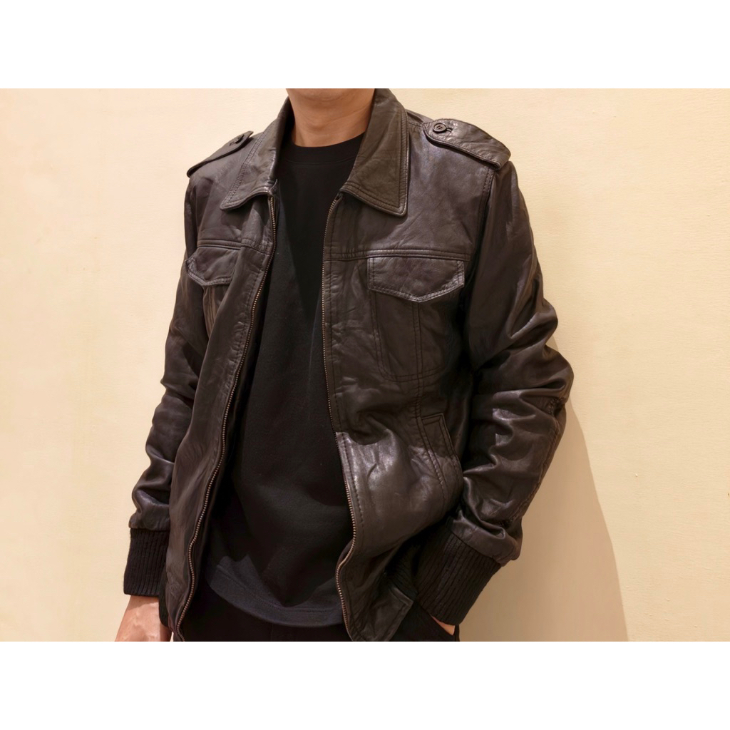 Jaket Kulit Asli Bomber Trucker Size M