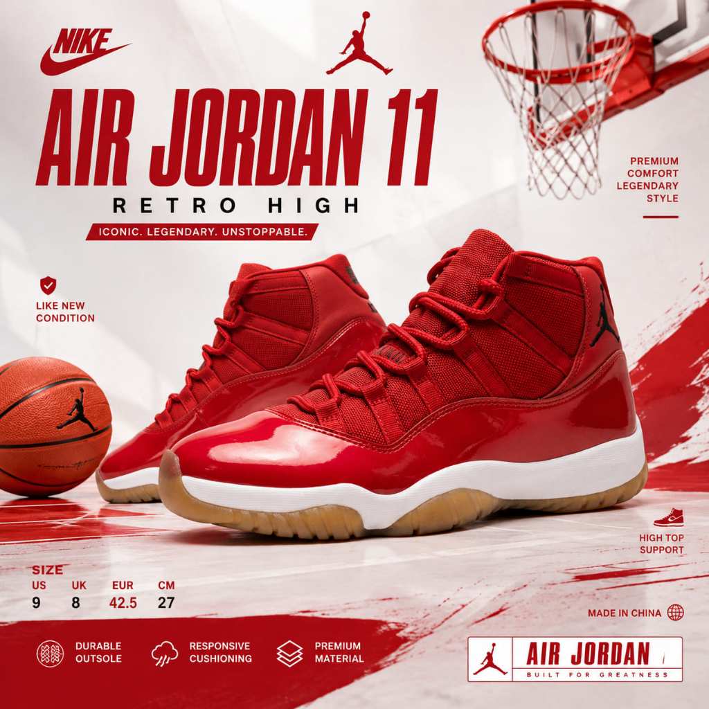 Sepatu Basket Nike Air Jordan 11 Retro High - Original Bekas Like New US 9