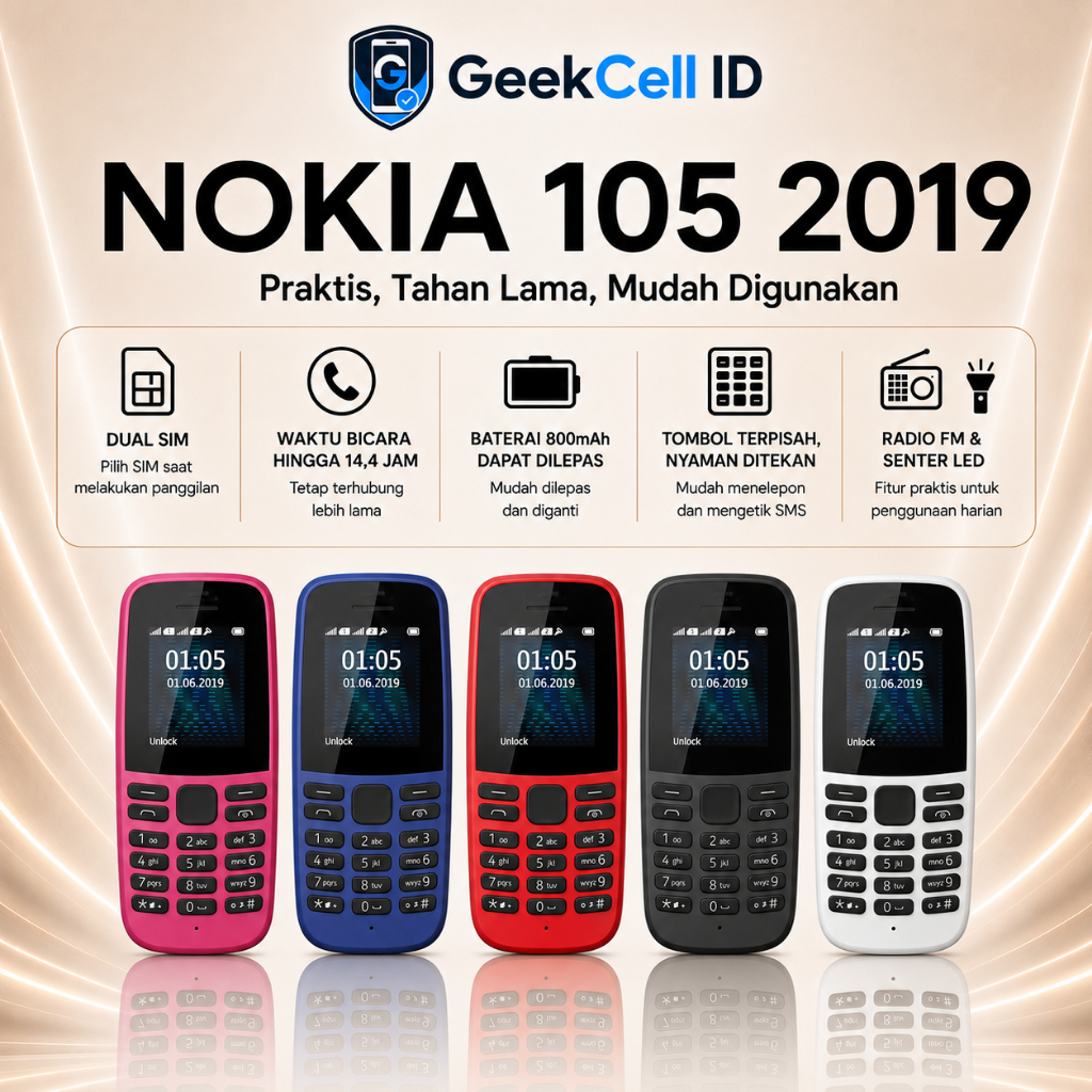 HP Nokia 105 2019 Dual SIM Tombol Baterai 800mAh Lepas Pasang Radio FM Senter LED