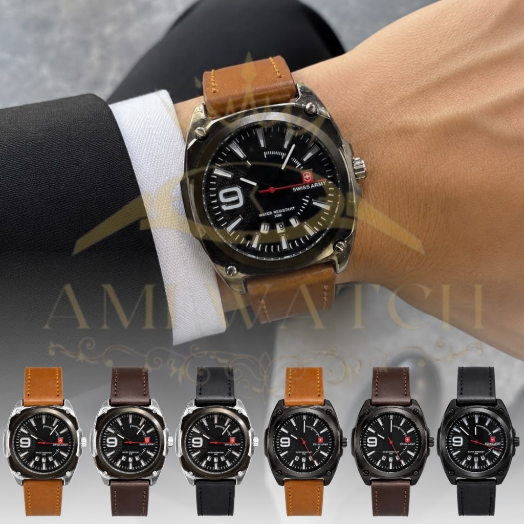 COD Jam Tangan Pria Anti Air Swiss Made Kulit Fashion Cowok Sporty Keren Kekinian Terbaru Tanggal