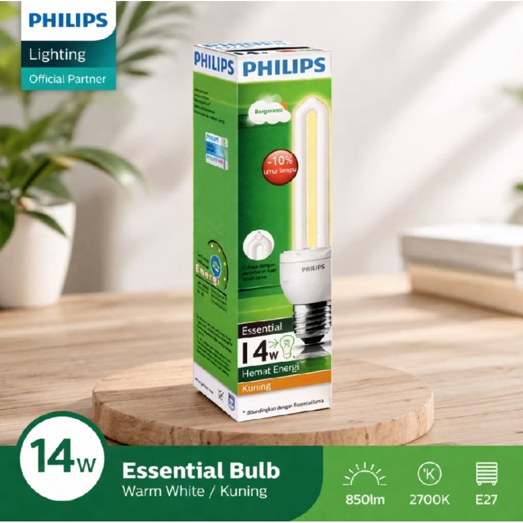 Lampu Philips ESSENTIAL 14 Watt Cahaya Kuning Warm White E27