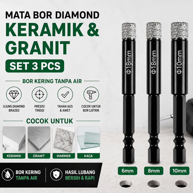 Mata Bor Diamond Granit Keramik Kaca Marmer Mata bor Pelubang Keramik Holesaw Dry Drill