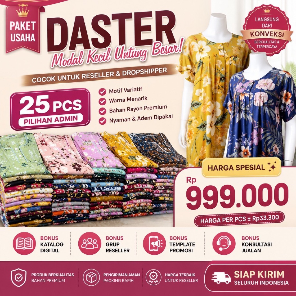 Daster Putri Bali - Paket Usaha Daster Hemat Pilihan Admin | Grosir Daster Rayon Premium | Harga Kon