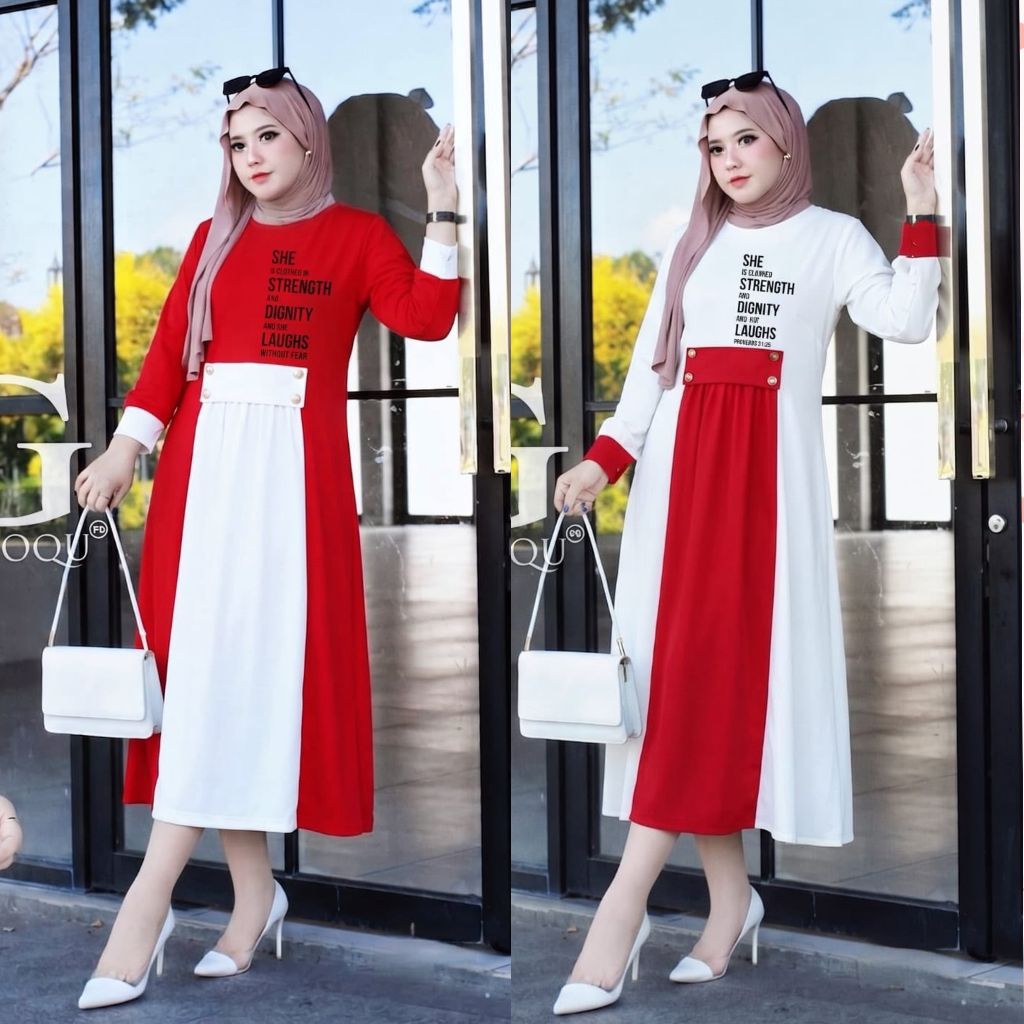 Anna long tunik merah putih by gozzo