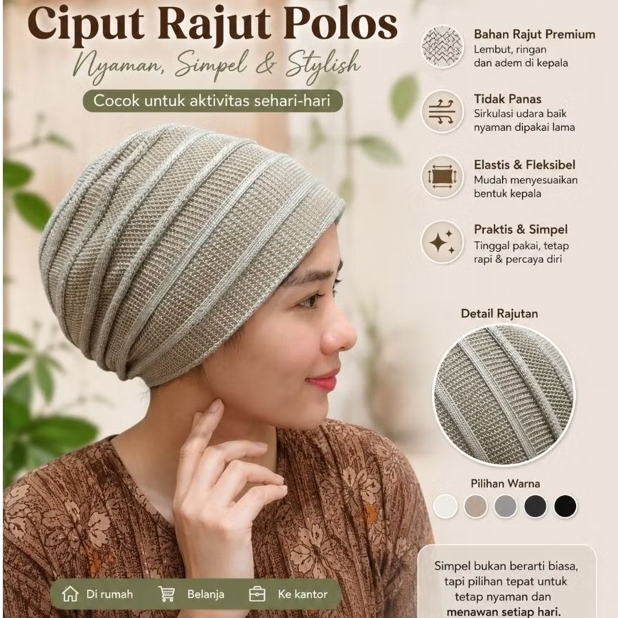 Grosir Ciput rajut polos Ciput Nenek Turban ibu  Ciput Emak
