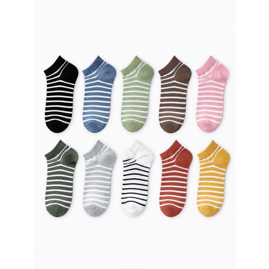 paket 3 pasang kaos kaki pendek mata kaki salur engkel pria wanita dewasa remaja