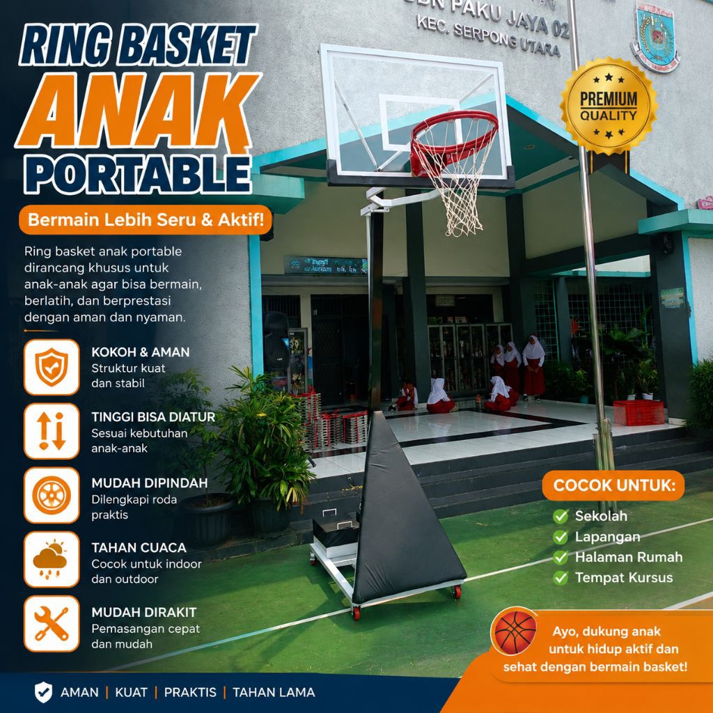Ring Basket Portable Anak SD SMP 265cm Acrylic 6mm
