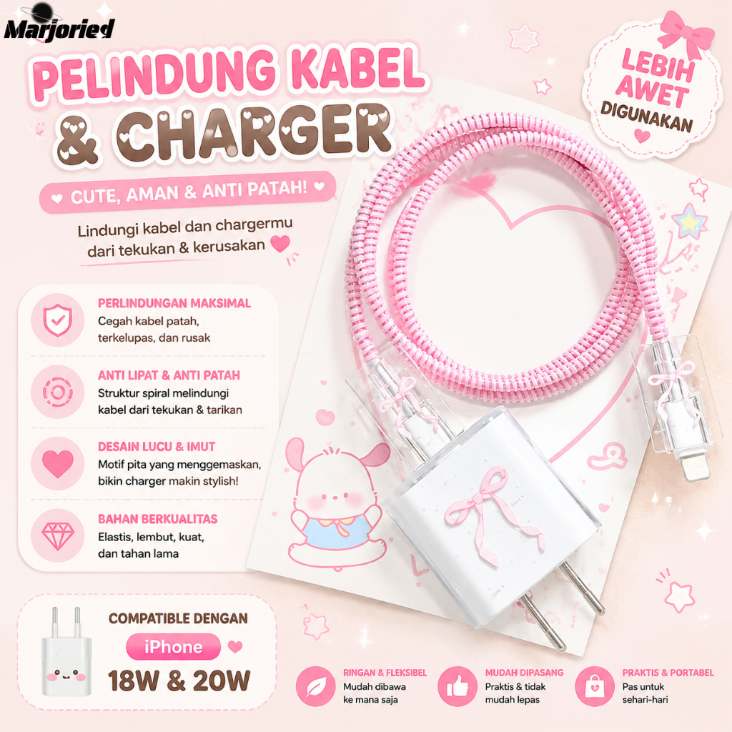 Pelindung Charger Iphone 18w&20w / Pita Kupu-kupu Transparan Anti Lipat Pelindung Charger Set 5 Item