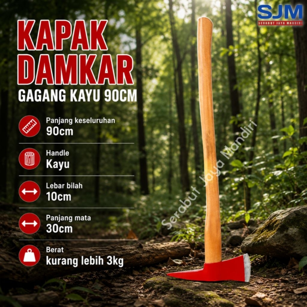 SJM Alat penunjang Damkar pulaski handle kayu kapak damkar