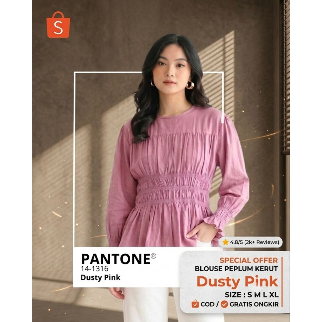 Blouse Kerut Wanita Polo Linen Premium / Atasan Wanita Busui Friendly Kerut Pinggang / Blouse Kerut 