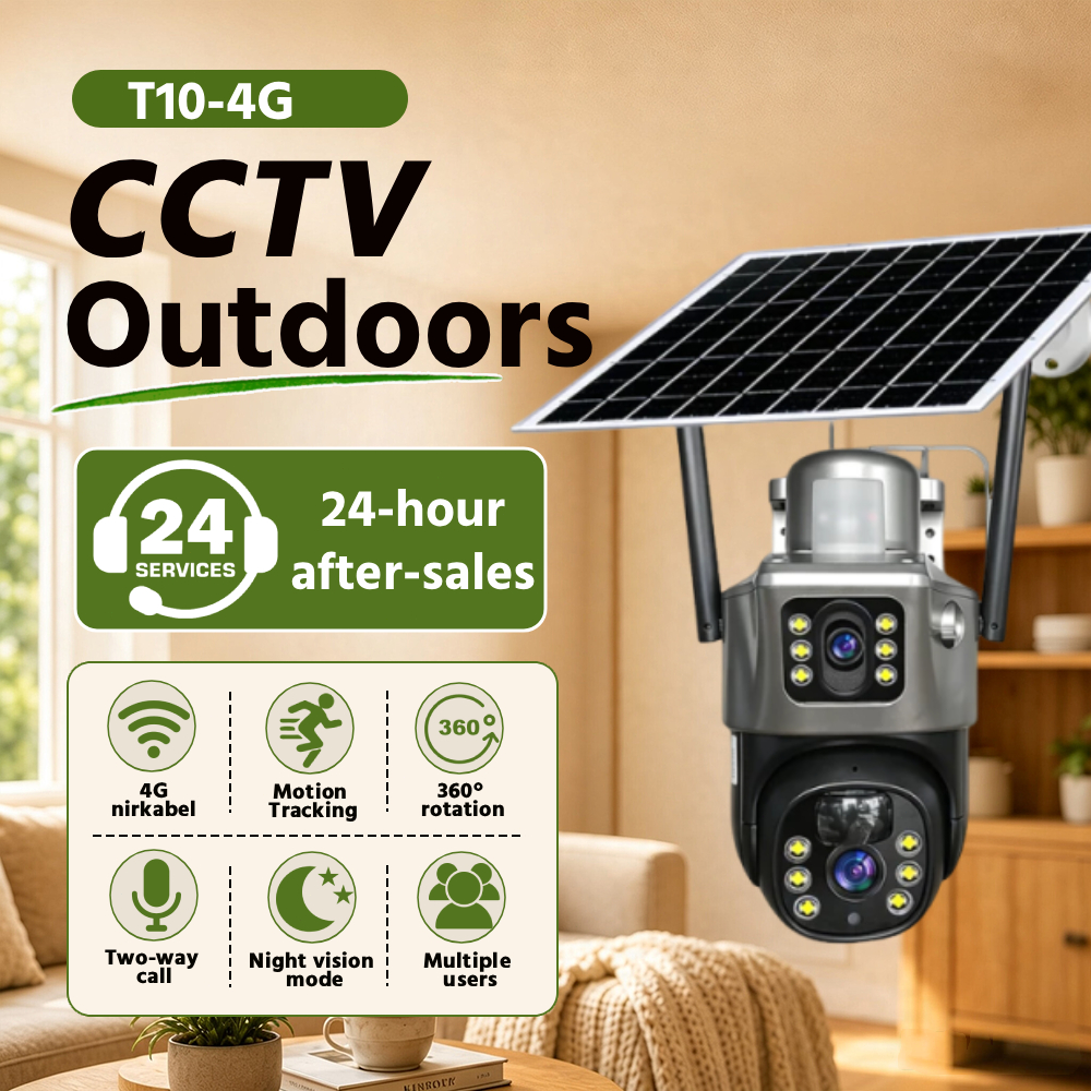 CCTV 2 lensa Solar CCTV Camera Kamera CCTV 4G SIM 18MP HD Outdoor Smart Camera PTZ Wireless WiFi 360