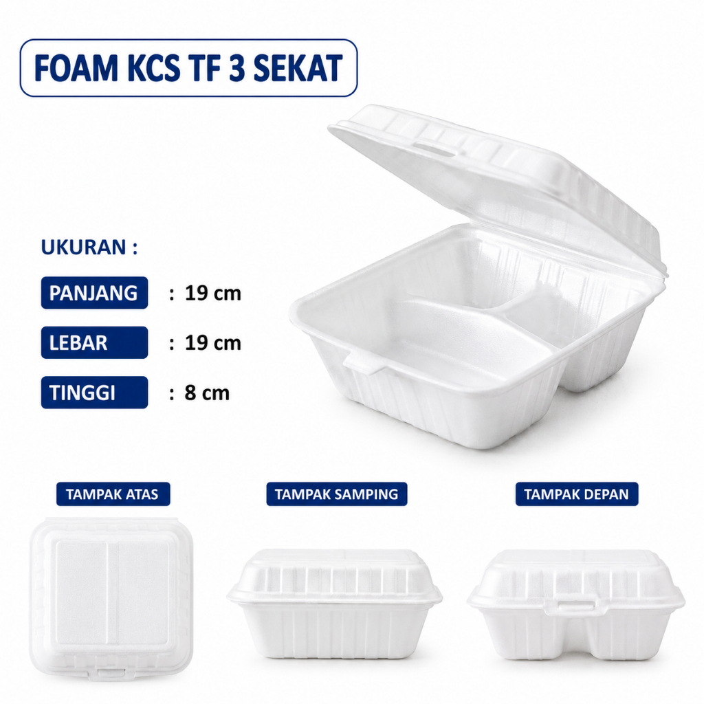 Foam KCS TF 3 Sekat 10 PCS Box Makan Styrofoam Putih Lunch Box Sekat Wadah Makanan