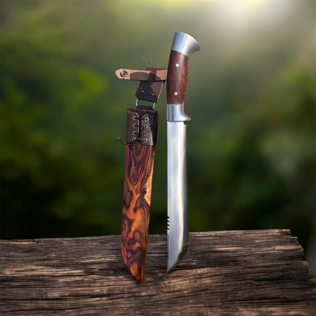 Alat Rimba Survival Baja Sepuh Gagang kayu FREE Sarung Kayu - Pisau Bushcraft Outdoor