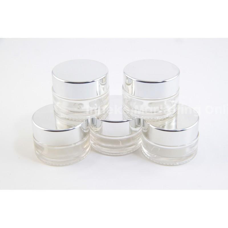Pot Krim Kaca  20G Bening Tutup Silver - wadah cream kaca 20gram tutup silver