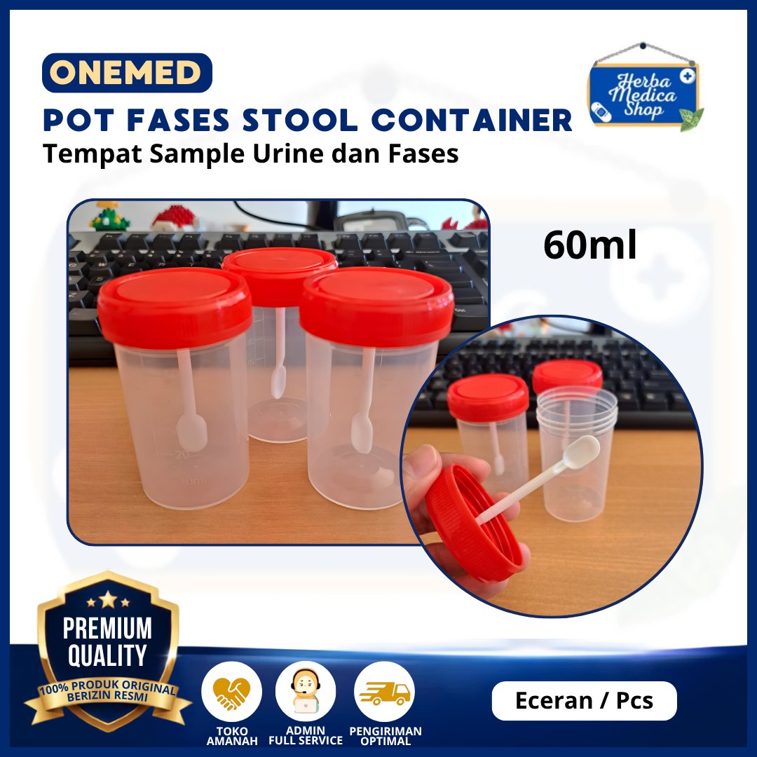 Pot Feses Stool Container 60ml OneMed Tempat Sample Urine Dan Feses