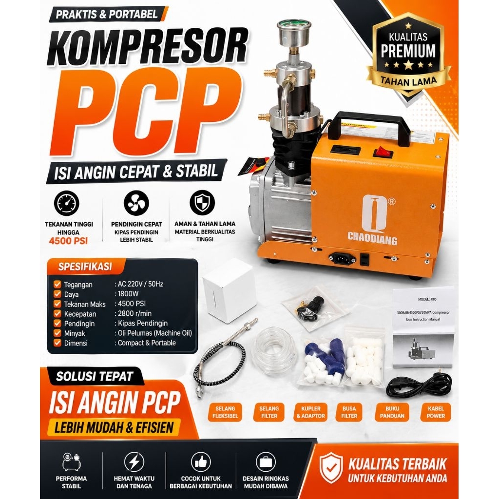 Kompresor PCP 300 Bar 4500 PSI High Pressure Air Compressor 220V Mini