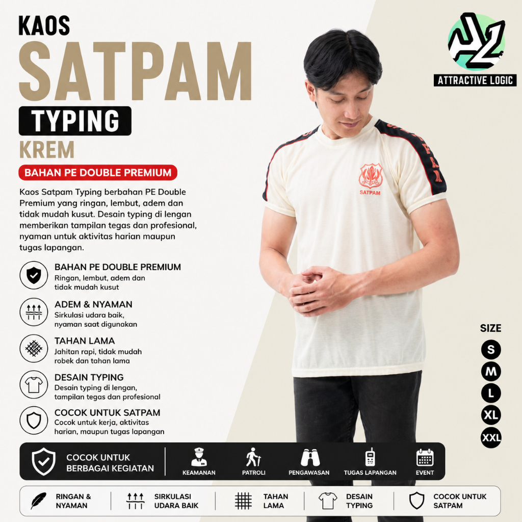 BAJU KAOS SECURITY SATPAM VAVING KREM LENGAN PENDEK - ATTRACTIVE
