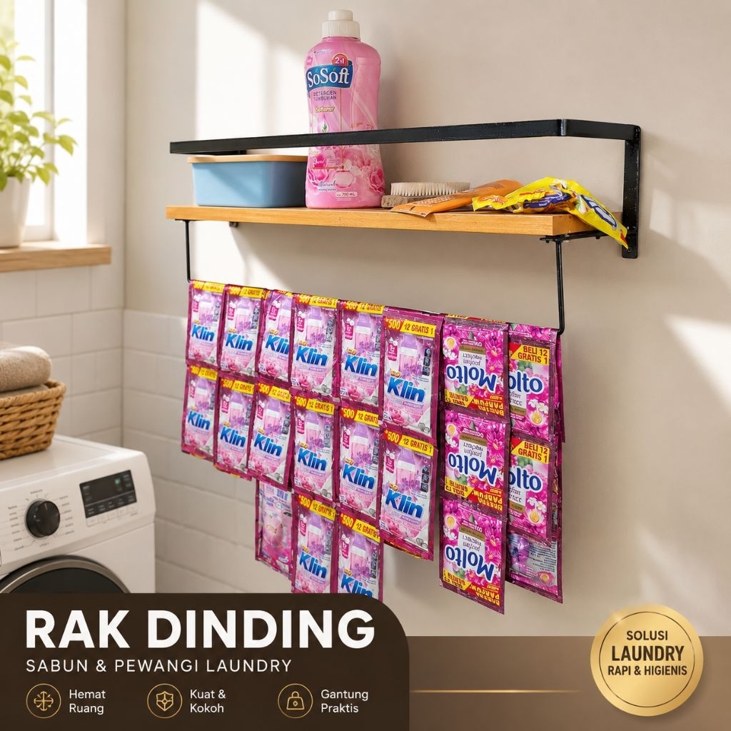 Rak Dinding Laundry Besi Gantung Sabun Cuci Pewangi Rak Penyimpanan Deterjen Sachet