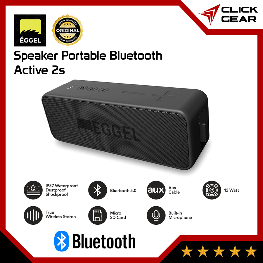 EGGEL Active 2s - Speaker Bluetooth 5.0 Wireless Portable IP57 Waterproof Aktif BT5.0 Micro SD TF AU