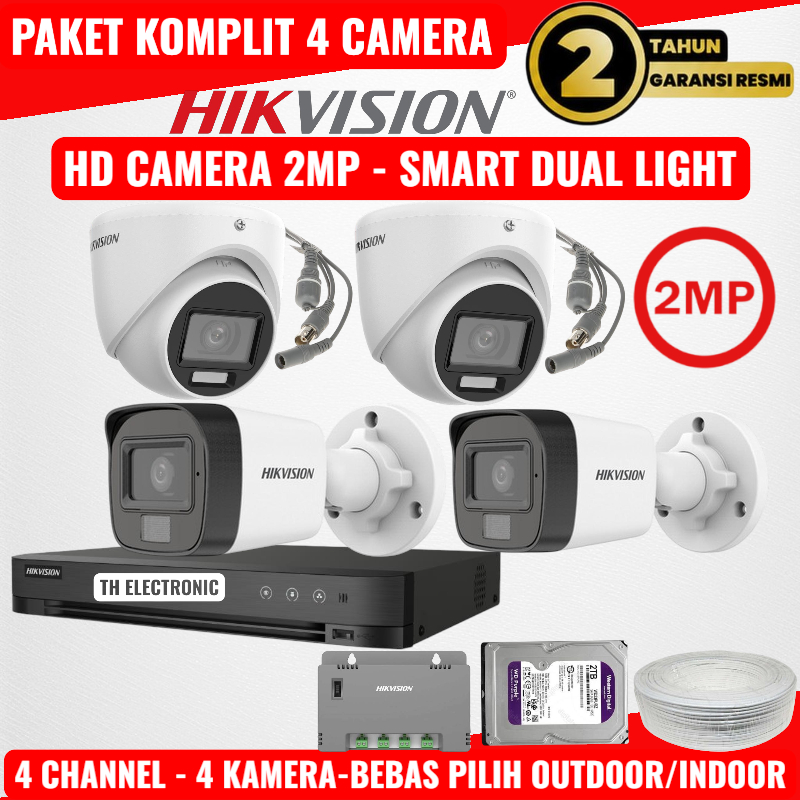 PAKET CCTV HIKVISION 2MP 4 CHANNEL 4 CAMERA TURBO HD KAMERA HIKVISION 2MP CCTV KOMPLIT